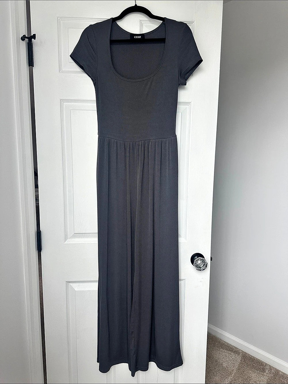 Cider Scoop Neckline Short Sleeve Wide Leg Jumpsuit Black